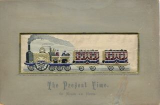 1880s Stevengraph Silk Woven Picture " The Present Time " Lord Howe Engine Train