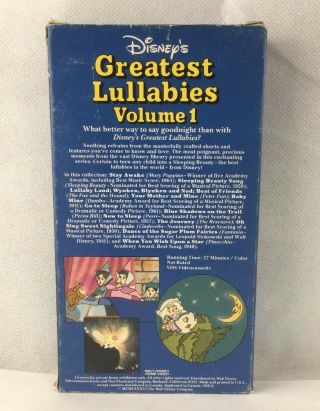 Disney Greatest Lullabies Vol 1 VHS Slip Cover HTF RARE Tape 2