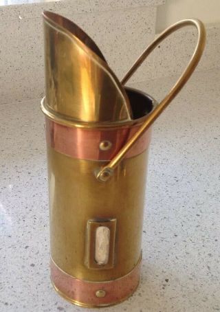Vintage Copper & Brass Miniature Coal Scuttle Matchstick Holder & Strike