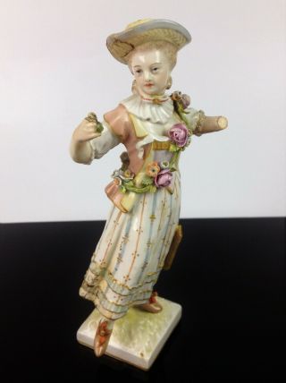 Antique Kpm Flower Girl Figurine - Dresden Berlin Meissen Porcelain Figure - Rare