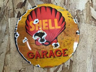 Vintage Shell Gasoline Porcelain Enamel Sign 6 " Oil Topper Gas Pump Plate Rare