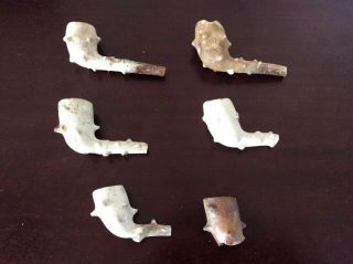 Antique Clay Pipe Bowls Nobbly Designs.  6 Total.  Smoked And Unsmoked