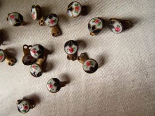 24 Rare Tiny Rose Enamel Corset Bodice Buttons C.  1880