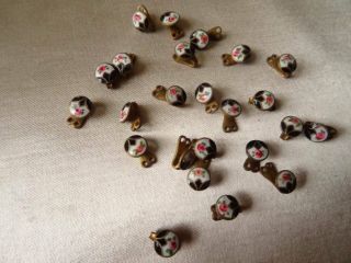 24 Rare Tiny Rose Enamel Corset Bodice Buttons C.  1880 2