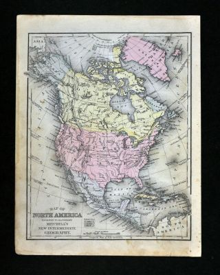 1888 Mitchell Map North America United States Canada Mexico Alaska West Indies