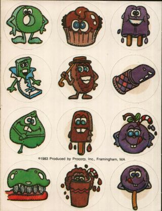 Rare Scratch & Sniff Vintage Stickers Sheet Procorp Chocolate Grape