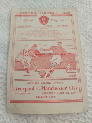 Liverpool Fc V Manchester City April 9th 1949 Div 1 And Very Rare