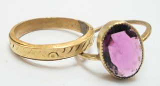 Good Antique Victorian Gold Metal & Amethyst Glass Ring,  1