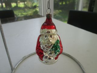 Antique German Mercury Glass 3.  5” Santa Claus Figural Christmas Ornament 4256