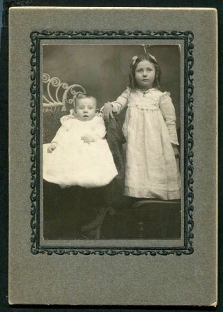 ANTIQUE MATTED PHOTO CUTE LITTLE GIRL & BABY ID ' d ELMER & ELSIE CAIN 2