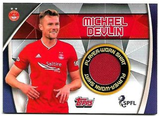 Rare Michael Devlin Aberdeen 2019/20 Spfl Match Attax Match Worn Shirt Card.