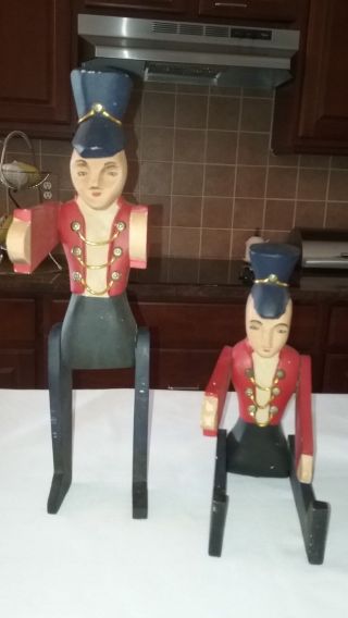 Set Of 2 Vtg Large Wooden Soldiers Hand Carved And Painted Christmas 17 "