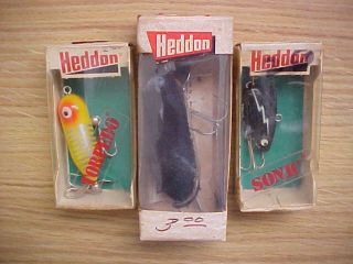Vintage Heddon Fishing Lures - Tiny Torpedo - Black Sonic - Meadow Mouse - - Boxes