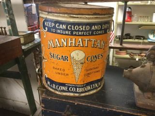 Manhattan Sugar Cone Tin Ice Cream Cone Tin Brooklyn Ny Rare Color Large