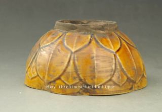 Old Chinese hand - carved yellow glaze porcelain Lotus - shaped grain bowl 3