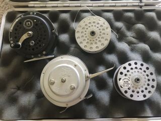 Martin Mg - 72 Fly Fishing Reel & Martin No 6 Reel With Extra Spools And Case