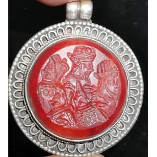 Silver Wonderful Pendant With Agat Old Roman 5 Kings Faces Seal Intaglio 33