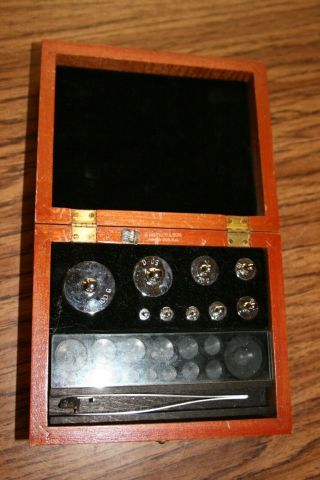 Vintage F.  Hopken & Son Set Of Balance Scale Weights In A Fitted Wooden Case