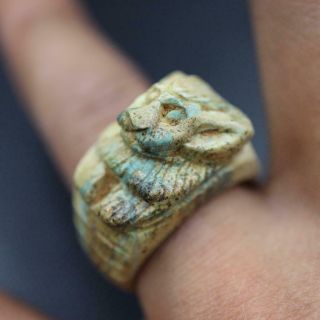 Rare Antique Stone Ring With Lion God Maahes Amulet Of Ancient Egyptian