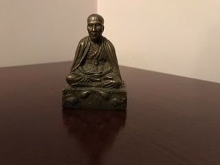 Incredibly Rare Signed Antique Amazingly Cast Bronze Monk Buddah