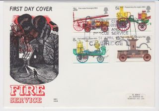 Gb Stamps Rare First Day Cover 1974 Fire Benham Woodcut Cambridge