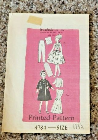 Rare - Vintage - 1960s Mail Order Pattern 4784 For Teen 11 1/2 " Doll - Not A Repo
