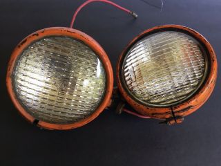 Vintage Tractor Headlights Set Of 2 Orange Painted