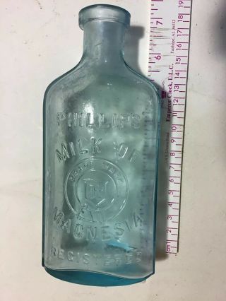 Antique/vintage Phillip’s Milk Of Magnesia Aqua Bottle 1890 To Early 1900’s 2