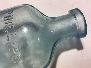 Antique/vintage Phillip’s Milk Of Magnesia Aqua Bottle 1890 To Early 1900’s 3