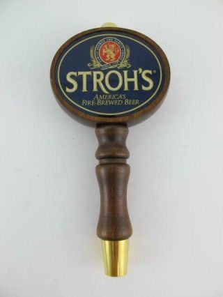Vintage Wood Strohs Family Owned Beer Draft Tap Handle Knob Old Ale Marker​ Rare
