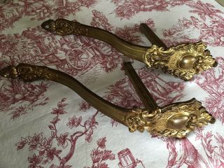 Pair Antique French Brass / Bronze Curtain Pole Holders Acanthus Leaves Design