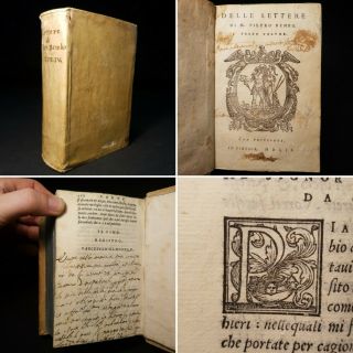 1552 Vellum Delle Lettere Pietro Bembo Italian Woodcuts Manuscript Writing Rare