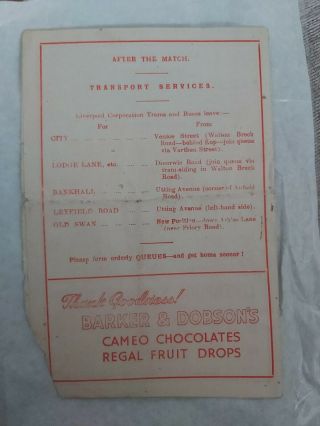 LIVERPOOL FC v Blackpool March 20th 1948 Div 1 And VERY Rare 2