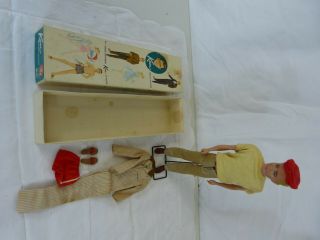 Vintage 750 Ken Doll W/original Box And Clothing Blonde Hair Stand Extra Outfit