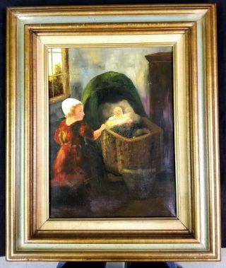 Rare Antique Mother And Child Painting Oil On Canvas Signed Listed Artist