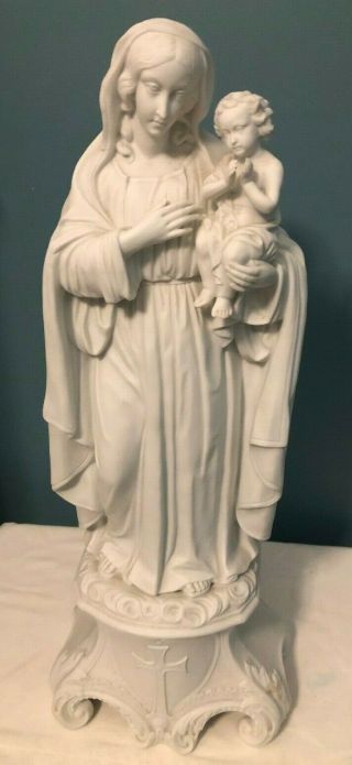 Very Rare Large Old Antique Carmelite Nuns Convent Bisque Virgin Mary Statue
