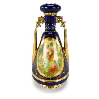 Vintage Royal Vienna Porcelain Vase Cobalt Blue Hand Painted Gold Trim Austria