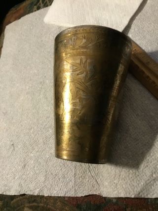 Revolutionary War 18th Century Brass 5 Inch Beaker/cup With Tin Surface Engraved