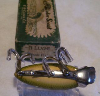 VINTAGE CLARK WATER SCOUT WOOD LURE 10/21/19OSH BOX CAN ' T READ IT 3