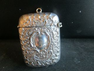 Vintage Silver Plated Vesta Case With Ring To Hang On Chain