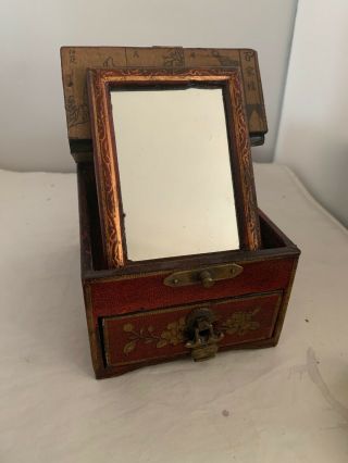 Brass Solid Wood Shaving Box With Hinged Folding Mirror Bathroom