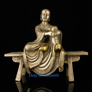 Chinese Old Tibet Silver Hand Carved Bench Buddha Statue