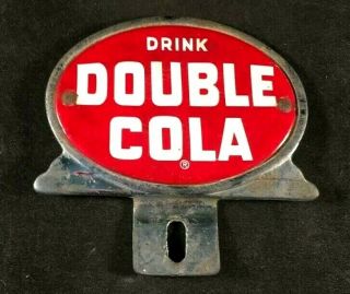 Vintage Double Cola License Plate Tag Topper Porcelain Rare Old Advertising Sign