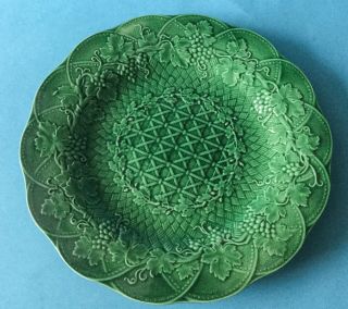 Antique Wedgwood Green Majolica Plate - Vine Leaves & Basket Weave Pattern 22” Dia