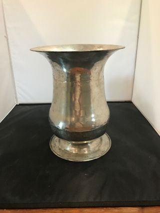 Pottery Barn Large 12” Vase Urn Pewter Antiqued Silver Metal Finish Top 10” Dia