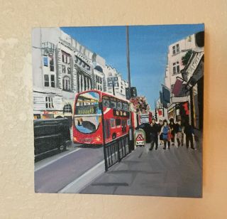 London Bus,  Oil On Canvas Painting Signed By The Artist,  8x8