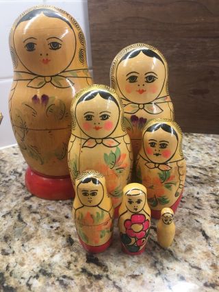 Vintage Russian/ussr Nesting Dolls Large Set Of 7 Rare