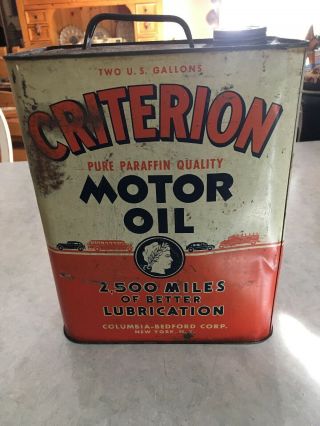 Very Rare Criterion Columbia - Bedford Corp Ny,  Ny 2 Gal Motor Oil Can