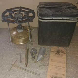 Vintage Primus No.  303 Camp Stove (1918 Sweden) Complete W/ Parts,  Case (rare)