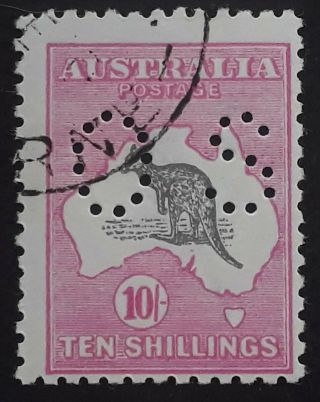 Rare 1917 - Australia 10/ - Grey & Aniline Pink Kangaroo Stamp Os Perf 3rd Wmk Cto